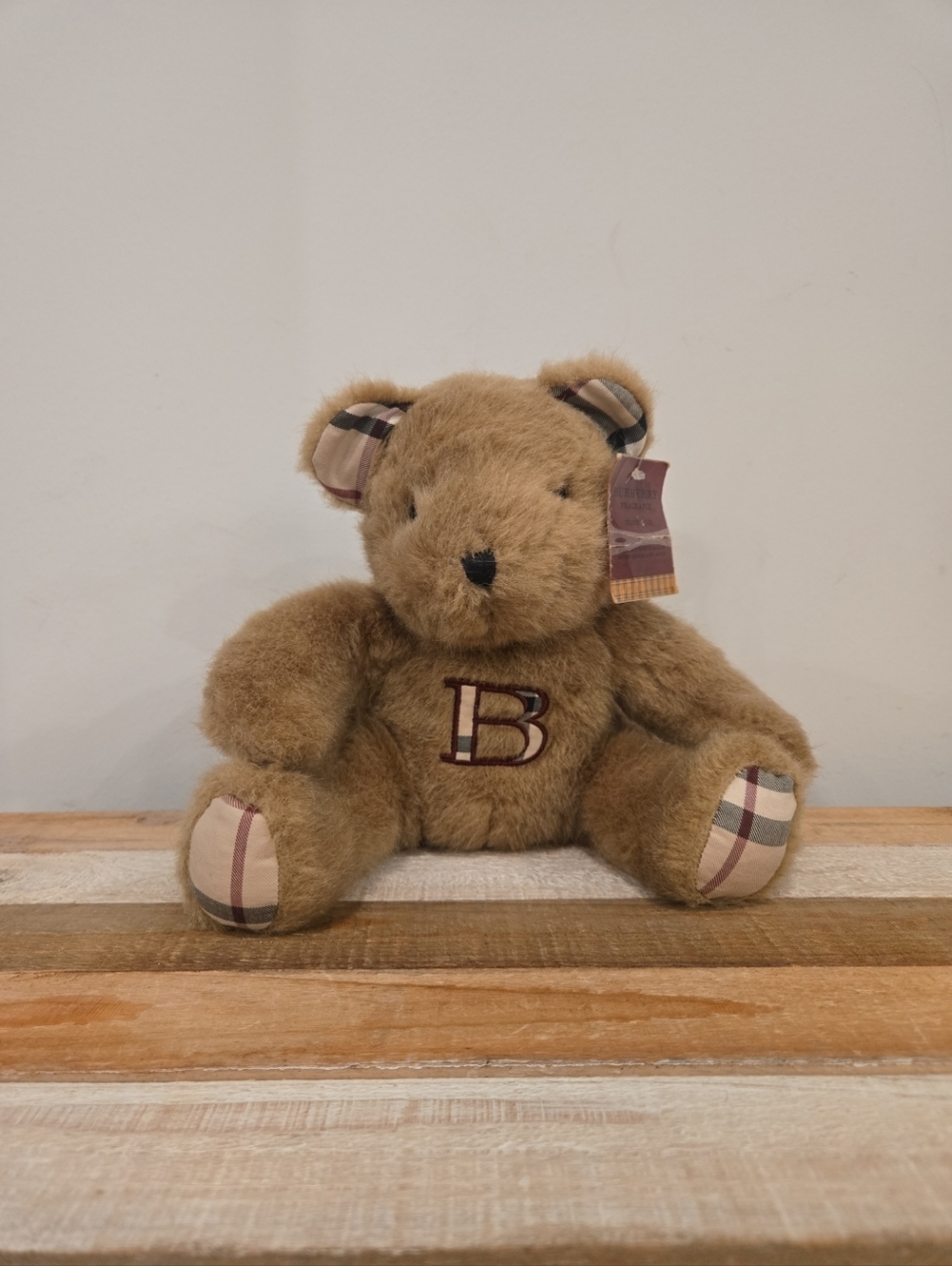 Vintage Burberry Beige Nova Check Plush Signature 'B' Patch Check Accents NWT